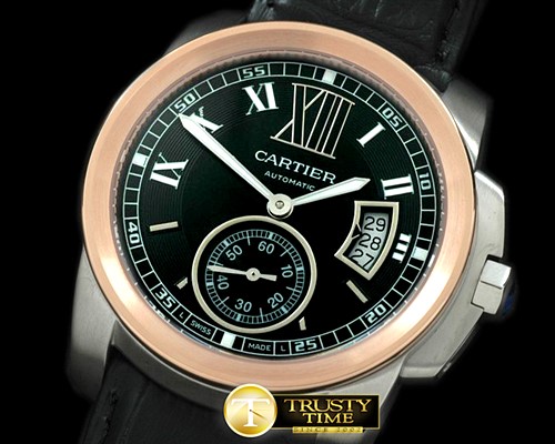 까르띠에 Calibre de Cartier SS/RG/LE Black Asian 2836 28800bph -CAR0219D