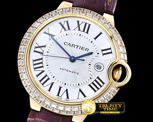 까르띠에 Cartier Balon Bleu Mens Diams Bez YG/LE White Miyota -CAR0370A