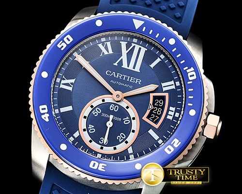 까르띠에 Calibre de Cartier SS/RG/RU Blue JJF 1:1 Asia 23J Mod -CAR0392B