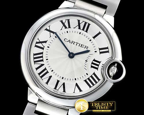 까르띠에 Balon Bleu Midsize 36mm SS/SS White/Rmn Num Swiss Qtz -CAR0397