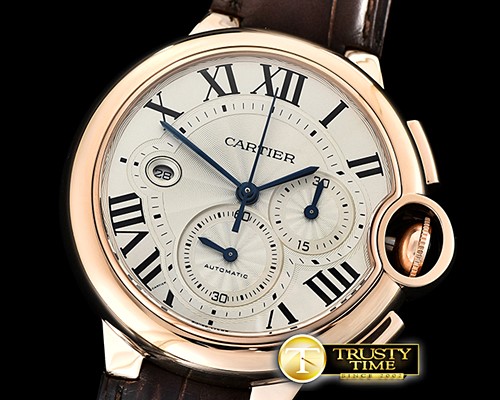 까르띠에 Balon Bleu Chronograph 47mm RG/LE White ZF Asia 7750 -CAR0412B