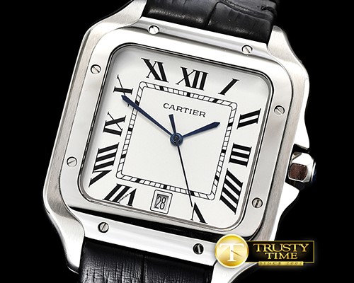 까르띠에 Santos De Cartier 2018 Mens SS/LE (Blk) Wht Swiss Qtz -CAR0429D
