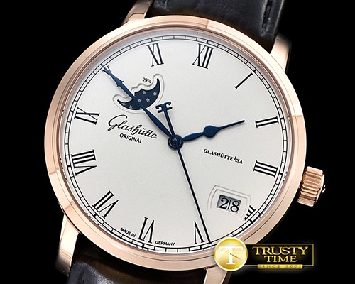 글라슈테 Excellence Panorama Date Moonphase RG/LE Wht GF A2824 -GLA0038A