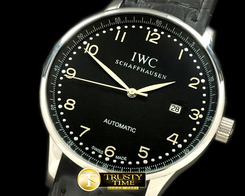 IWC Portugese Automatic SS/LE Black Num Asian 2813 -IWC0156A