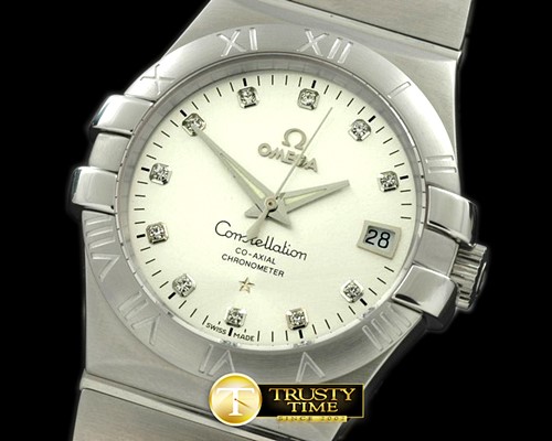 오메가 Double Eagle Midsize SS/SS White Diam Asian 2813 -OMG0215B