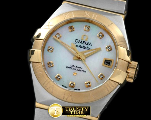 오메가 Double Eagle Ladies Auto SS/YG Wht Diamonds JMiyota -OMG0351B