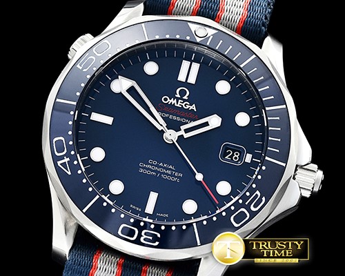 오메가 Seamaster Diver 300m CoAxial Cer SS/NY Blue BP A2836 -OMG0527