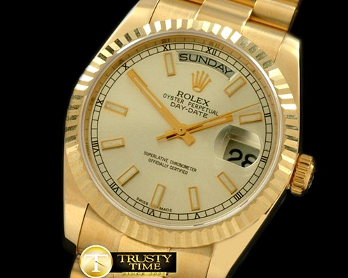 롤렉스 DayDate Fluted Silver YG/YG Swiss Eta 2836/3186 -RDD0176A