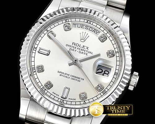 롤렉스 DayDate 36mm Flt SS/SS Silver Wht Diam BP Swiss 2836 -RDD0214C