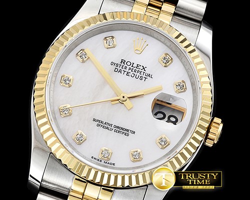 롤렉스 DJ 36mm Jub Flt YG/SS White MOP Diams BP A3135 Mod -RDJ0280A