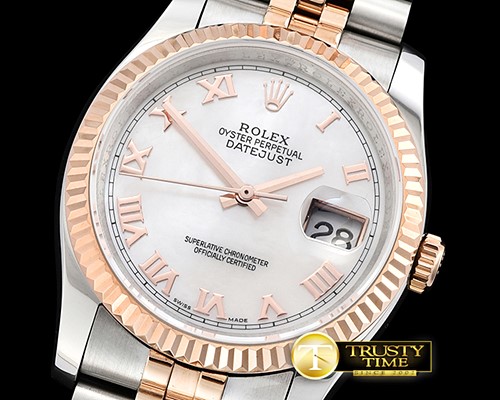 롤렉스 DJ 36mm Jub Flt RG/SS White MOP Roman BP A3135 Mod -RDJ0281C