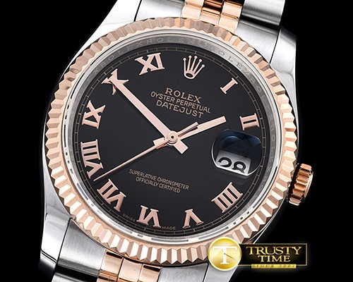 롤렉스 DJ 36mm Jub Flt RG/SS Black Roman BP A3135 Mod -RDJ0284F