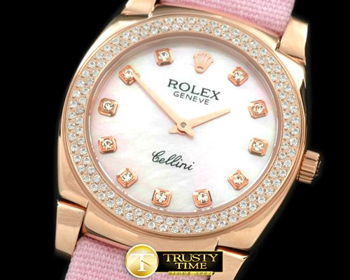 롤렉스 Ladies Cellini RG/LE/Diam MOP White Diam Swiss Qtz -ROLCEL043C