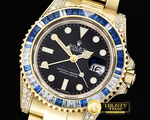 롤렉스 GMT II Blue/Wht Rubies YG/YG Blk BP A3186 Mod -ROLGMT119C