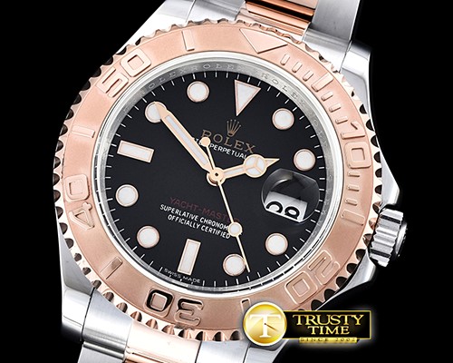 롤렉스 YachtMaster Mens 116621 RG/SS Black JF Asia 3135 Mod -ROLYM144